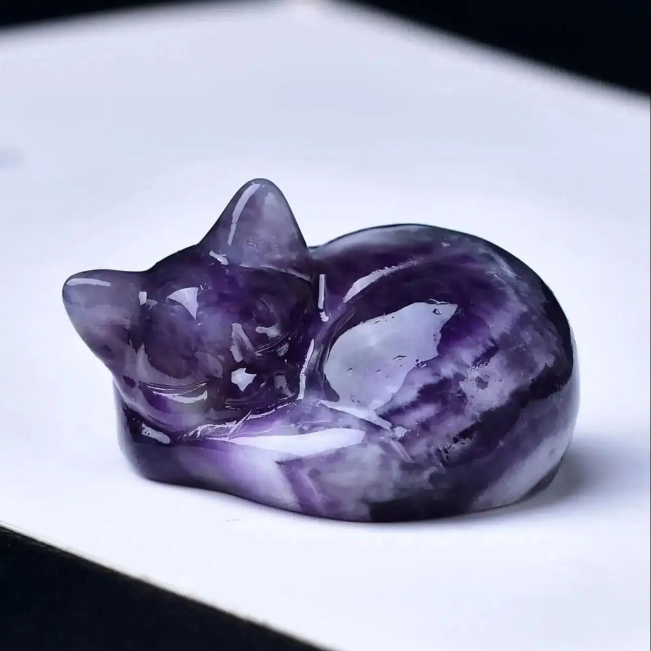 Crystal Sleeping Cat Statue