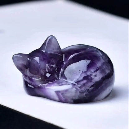 Crystal Sleeping Cat Statue