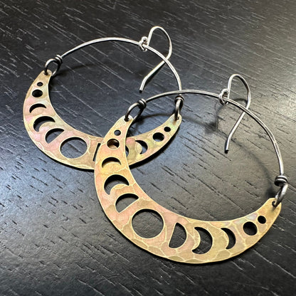Brass Moon Phase Crescent Earrings