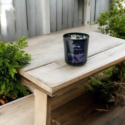 Blackberry Saffron Crystal Candle with Obsidian, Blue Apatite, & Quartz | Coconut-Soy Wax Candle, 9oz