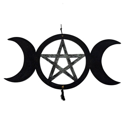 Bamboo Wind Chime - Triple Moon w/Pentacle