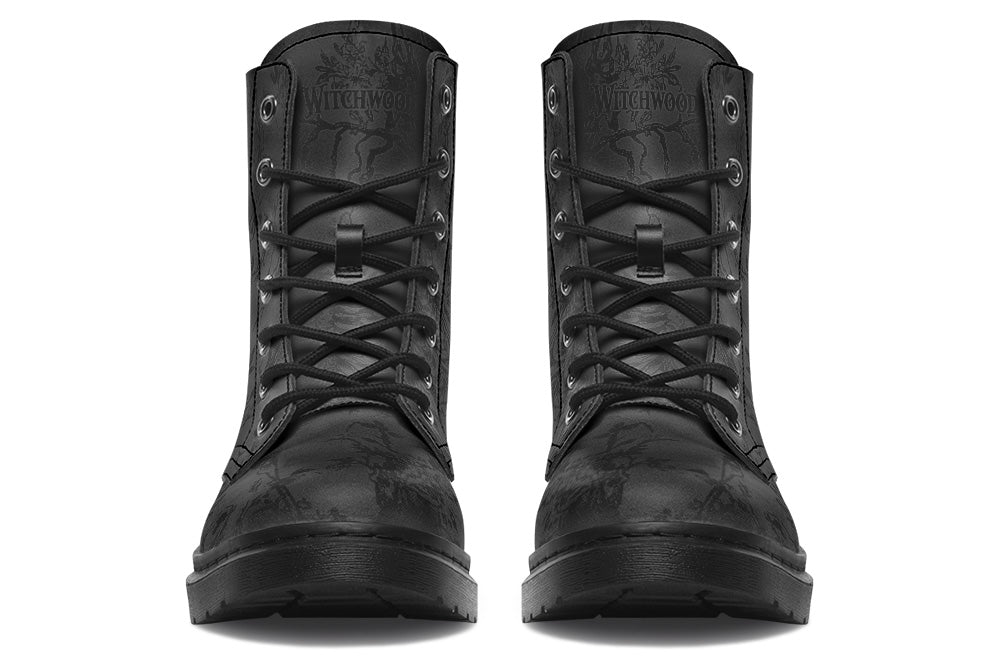 Vegan Ankle Boots - Skeleton Toile De Jouy - Black on Black