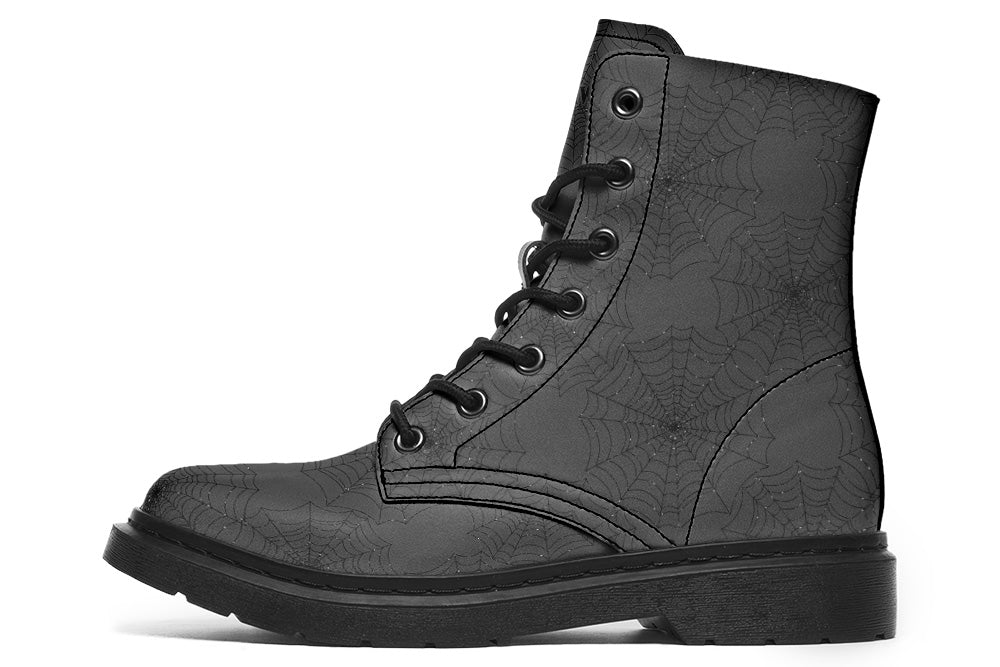 Vegan Ankle Boots - Spider Webs - Black on Black