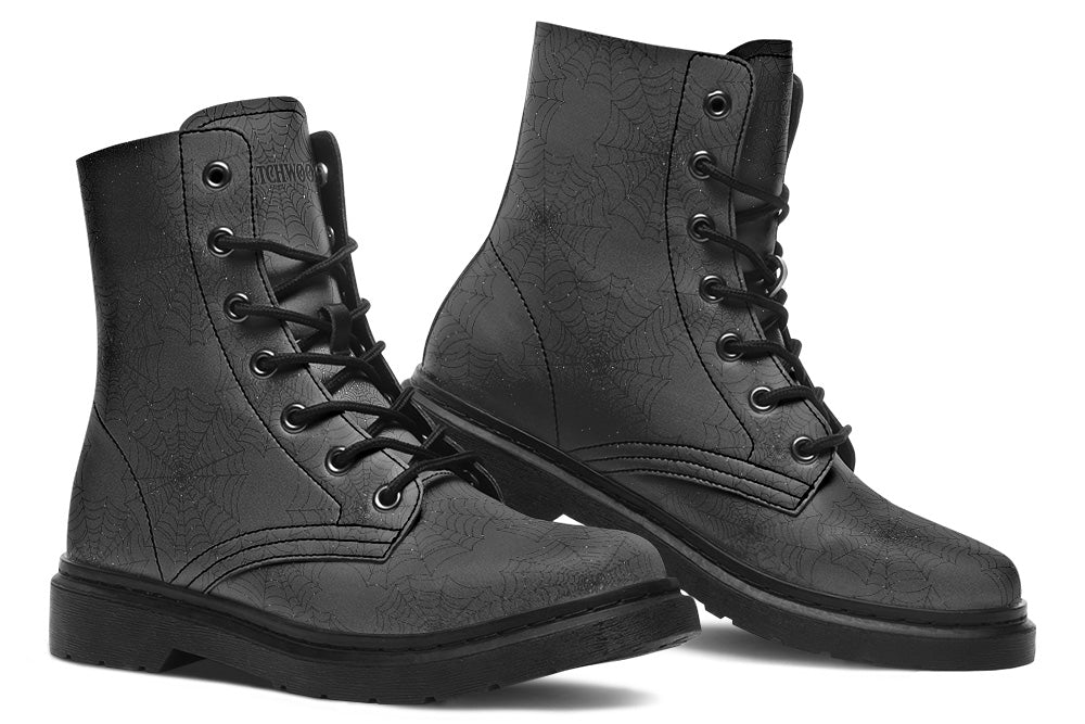 Vegan Ankle Boots - Spider Webs - Black on Black