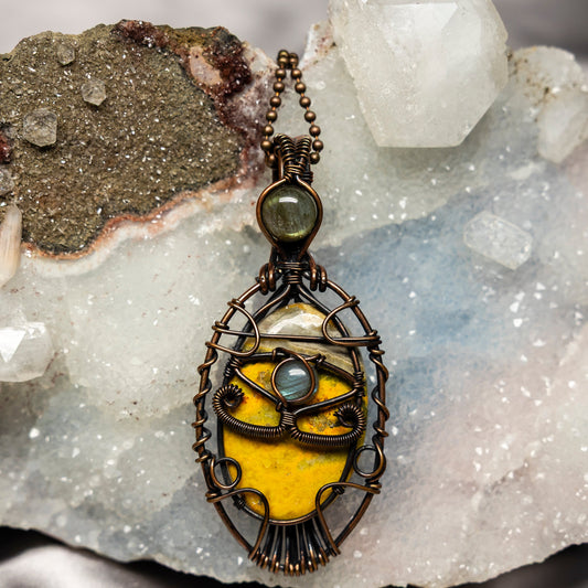 Bumblebee Jasper "Eye of Horus" Wire Wrap Crystal Pendant