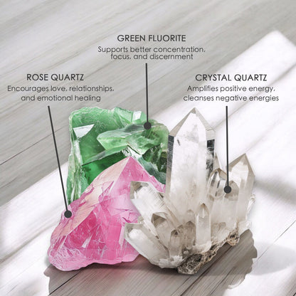 Moonlight Garden Crystal Candle with Fluorite, Rose, & Quartz | Coconut-Soy Wax Candle, 9oz