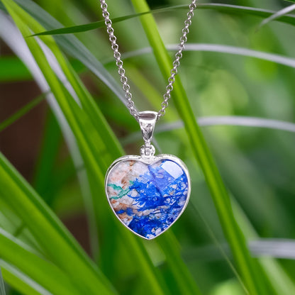 Starborn Faceted Azurite Malachite Heart Shaped Pendant with Quartz Doublet in Sterling Silver