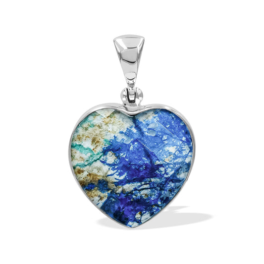 Starborn Faceted Azurite Malachite Heart Shaped Pendant with Quartz Doublet in Sterling Silver