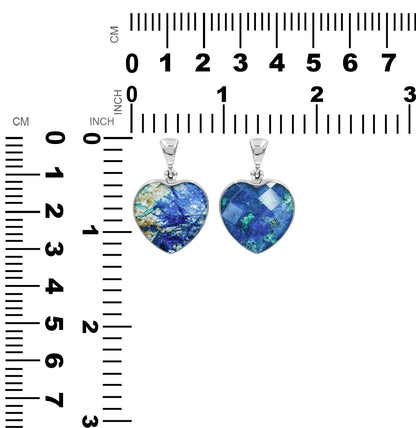 Starborn Faceted Azurite Malachite Heart Shaped Pendant with Quartz Doublet in Sterling Silver