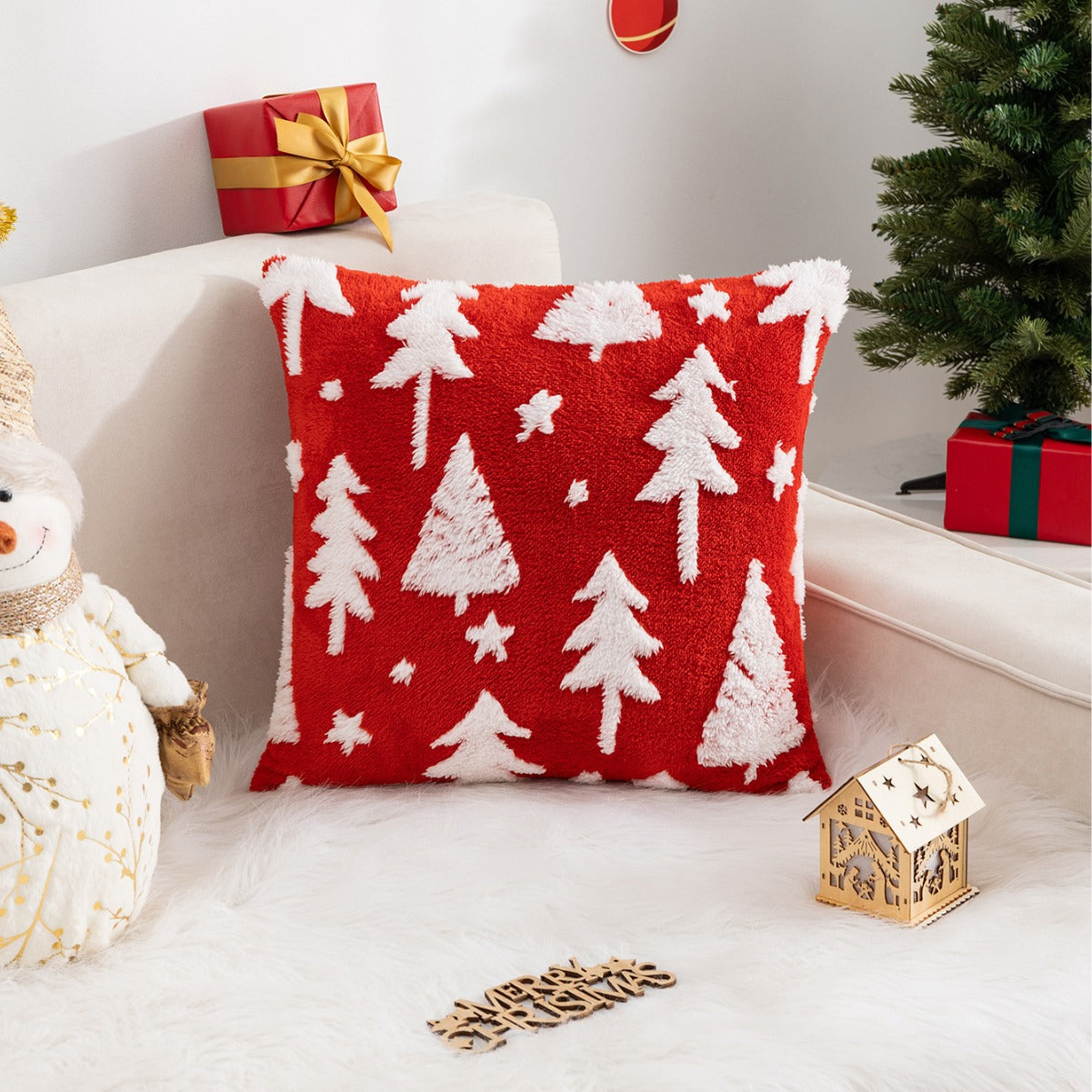 Christmas Pillow Cover (Excluding Pillow Core) Snowflake Velvet Jacquard Christmas Tree Elk Festival Decoration