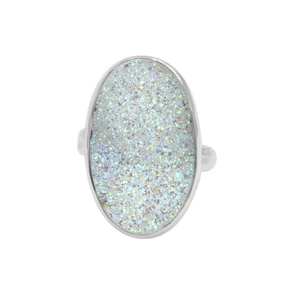 Starborn Iridescent Quartz Drusy Oval Ring in Sterling Silver