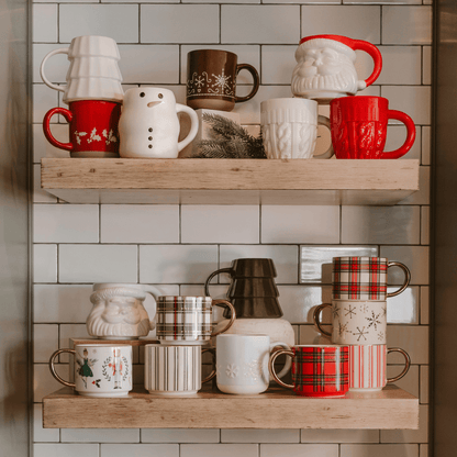 White Plaid 14oz. Gold Handle Coffee Mug