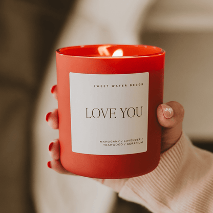 Love You Soy Candle - Red Matte Jar - 15 oz (Driftwood and Mahogany)