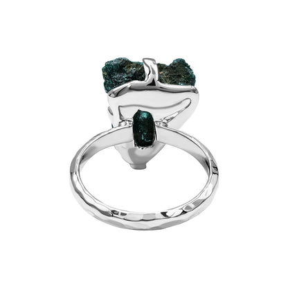 Starborn Raw Malachite Prong Set Ring in Fine Sterling Silver