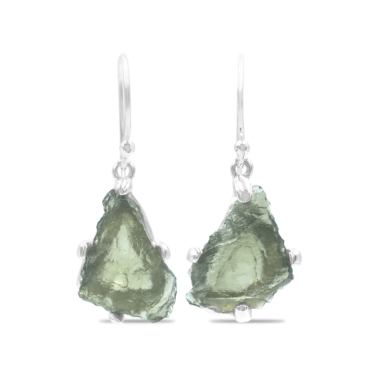 Natural Raw Moldavite Earrings in Sterling Silver