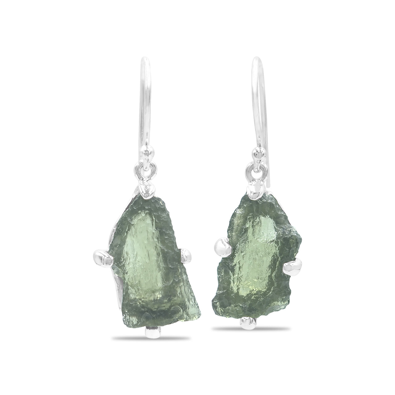Natural Raw Moldavite Earrings in Sterling Silver