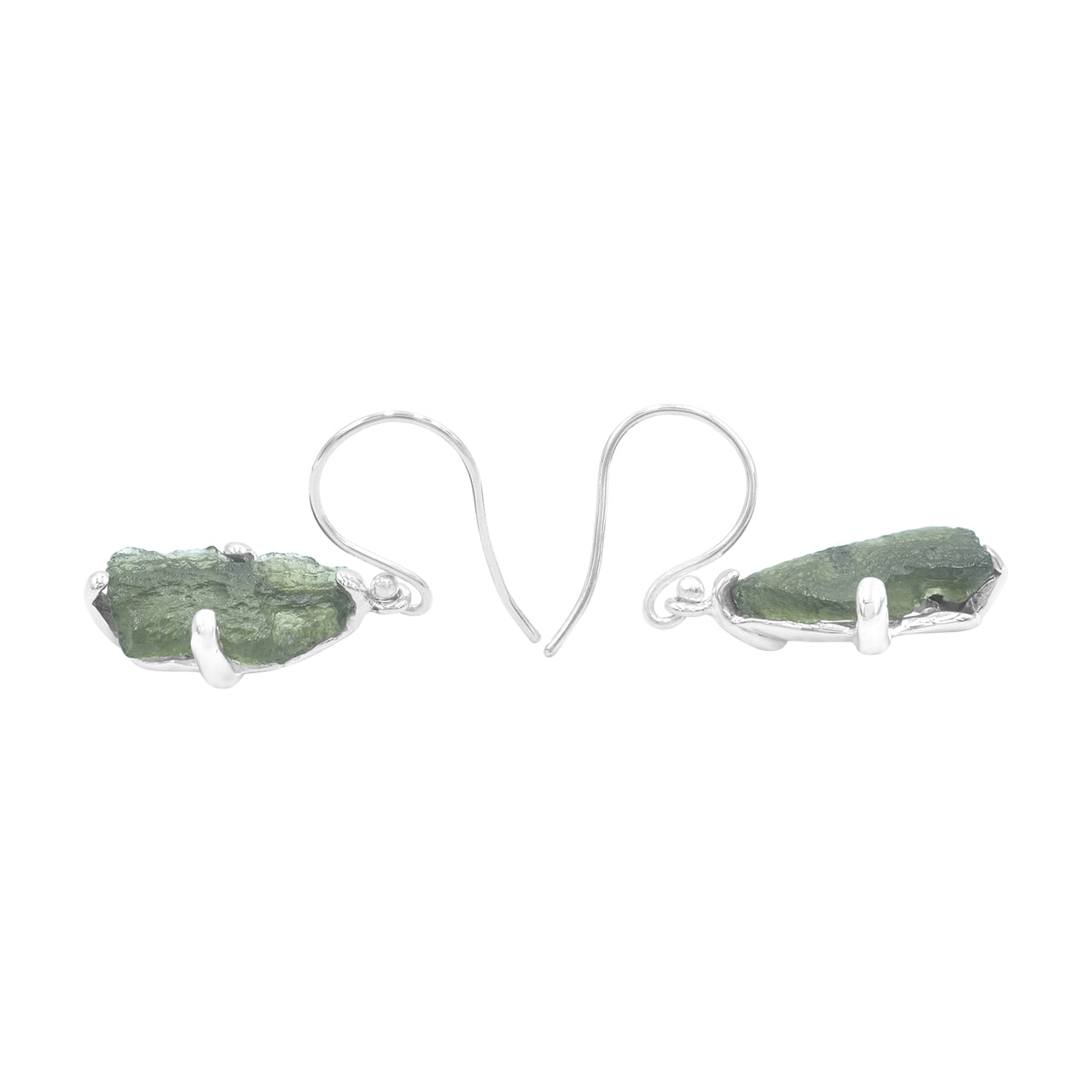Natural Raw Moldavite Earrings in Sterling Silver