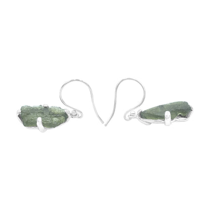 Natural Raw Moldavite Earrings in Sterling Silver