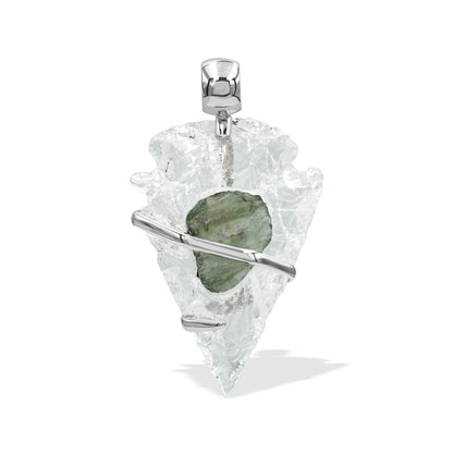 Starborn Quartz Arrowhead and Moldavite Wrap Pendant in Sterling Silver