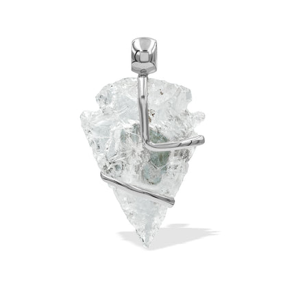 Starborn Quartz Arrowhead and Moldavite Wrap Pendant in Sterling Silver