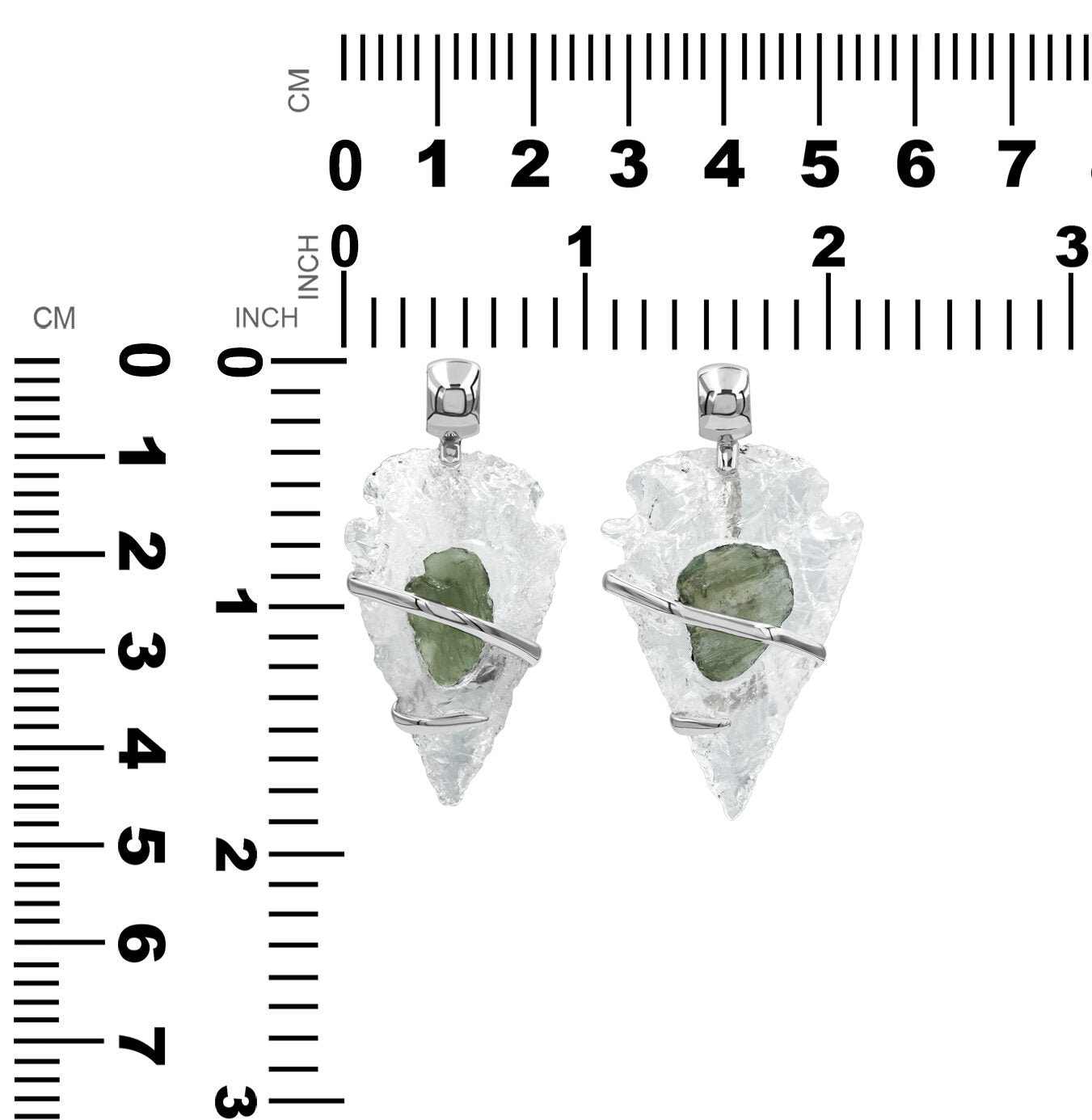 Starborn Quartz Arrowhead and Moldavite Wrap Pendant in Sterling Silver