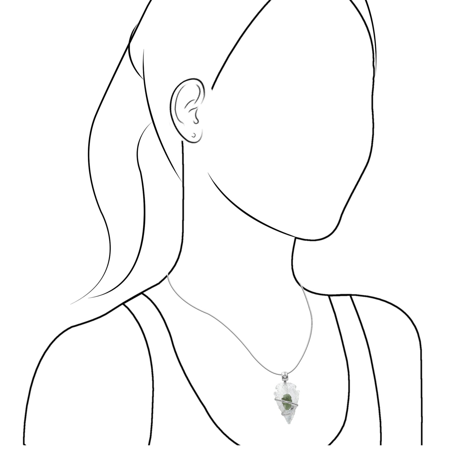 Starborn Quartz Arrowhead and Moldavite Wrap Pendant in Sterling Silver