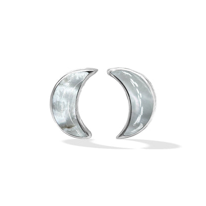 Starborn Mother of Pearl Crescent Moon Post Earrings in Sterling Silver
