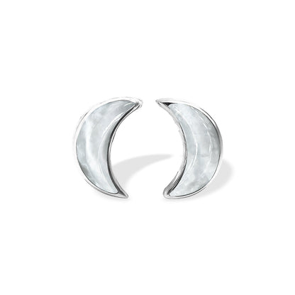Starborn Mother of Pearl Crescent Moon Post Earrings in Sterling Silver