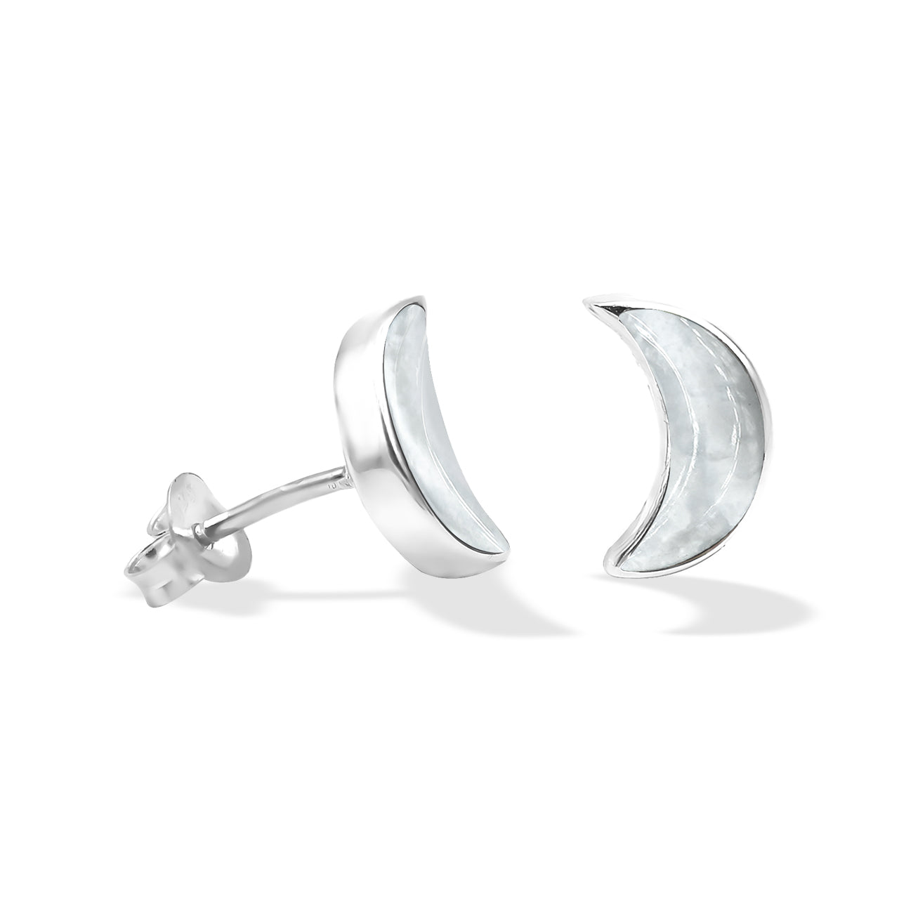 Starborn Mother of Pearl Crescent Moon Post Earrings in Sterling Silver