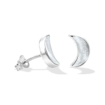 Starborn Mother of Pearl Crescent Moon Post Earrings in Sterling Silver