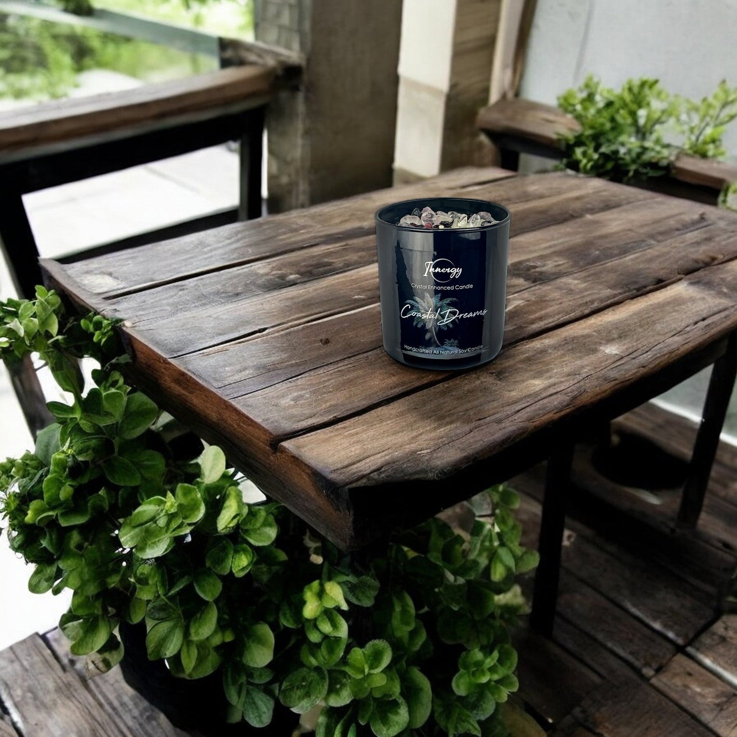 Coastal Dreams Crystal Candle with Garnet, Quartz, & Rose Quartz | Coconut-Soy Wax Candle, 9oz