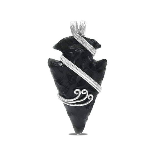 Starborn Obsidian Arrowhead Wrap Pendant in Sterling Silver