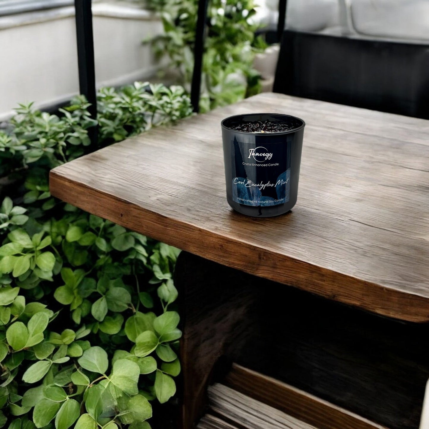 Eucalyptus Mint Crystal Candle with Garnet | Coconut-Soy Wax Candle, 9oz