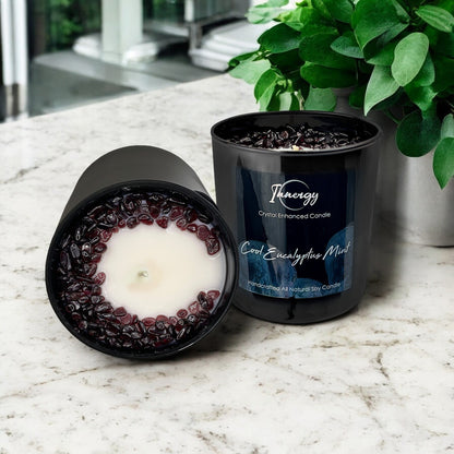 Eucalyptus Mint Crystal Candle with Garnet | Coconut-Soy Wax Candle, 9oz