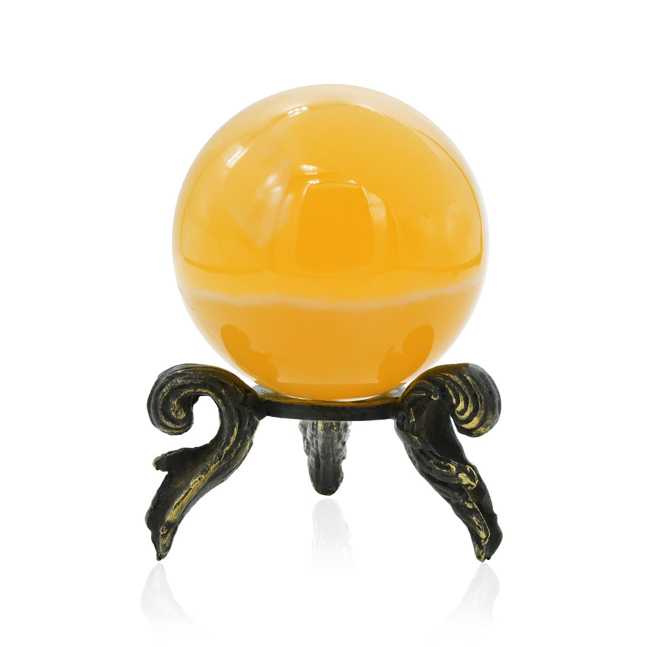 Starborn Orange Calcite Sphere with Brass Decorative Display Stand