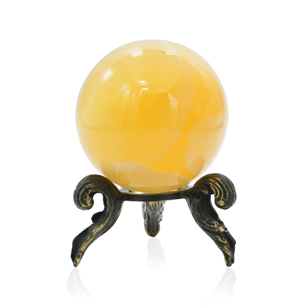 Starborn Orange Calcite Sphere with Brass Decorative Display Stand