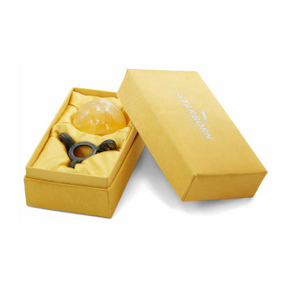 Starborn Orange Calcite Sphere with Brass Decorative Display Stand