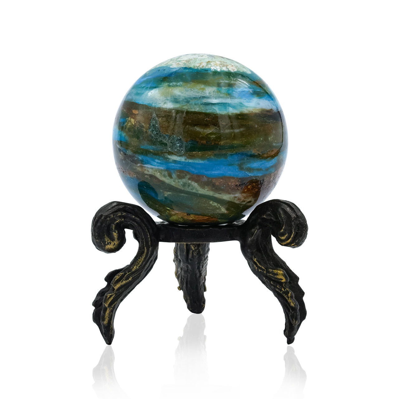 Starborn Peruvian Blue Opal Sphere Display with Brass Stand