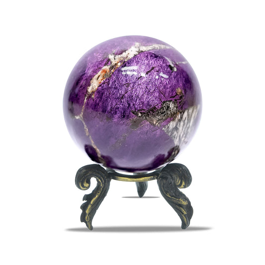Starborn Purpurite Polished Sphere with Brass Decorative Display Stand