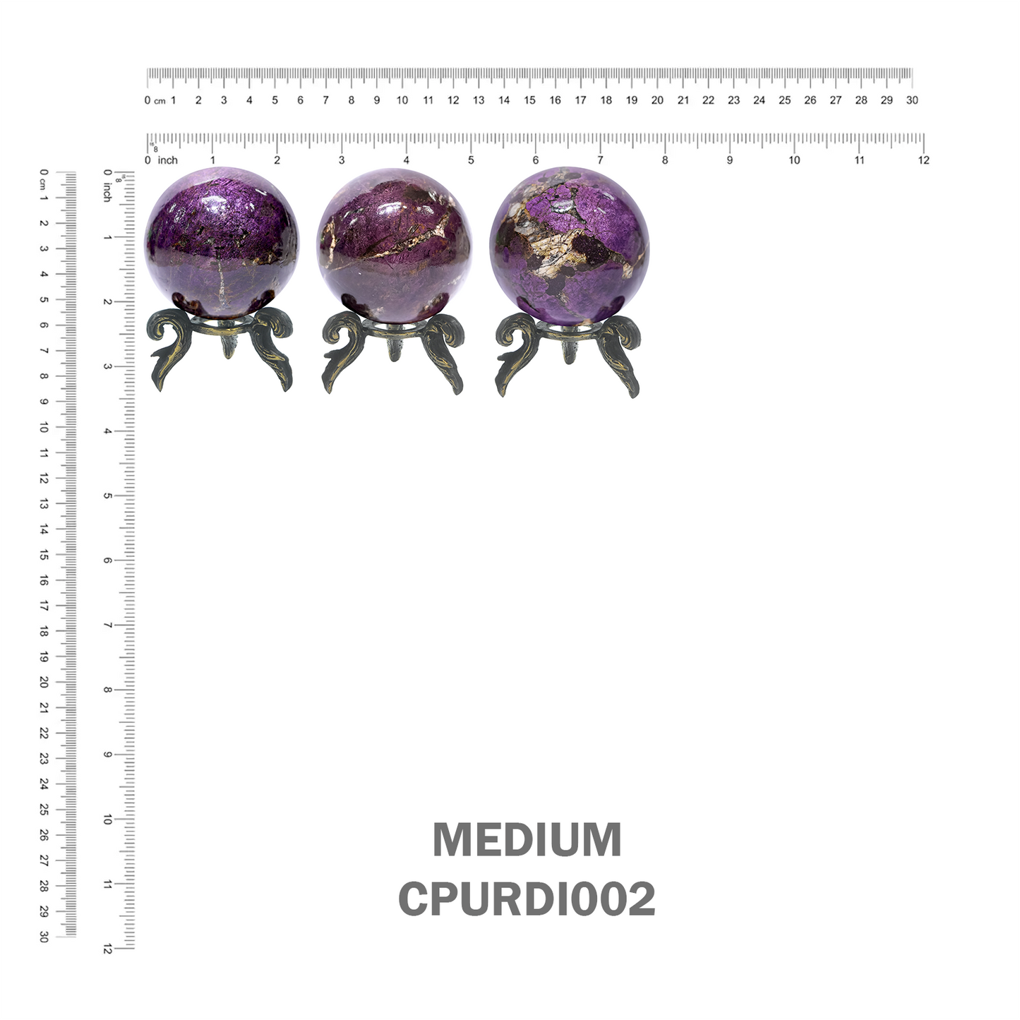 Starborn Purpurite Polished Sphere with Brass Decorative Display Stand
