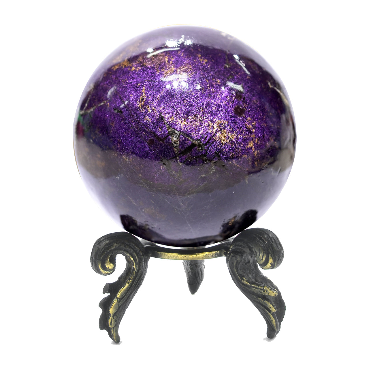 Starborn Purpurite Polished Sphere with Brass Decorative Display Stand