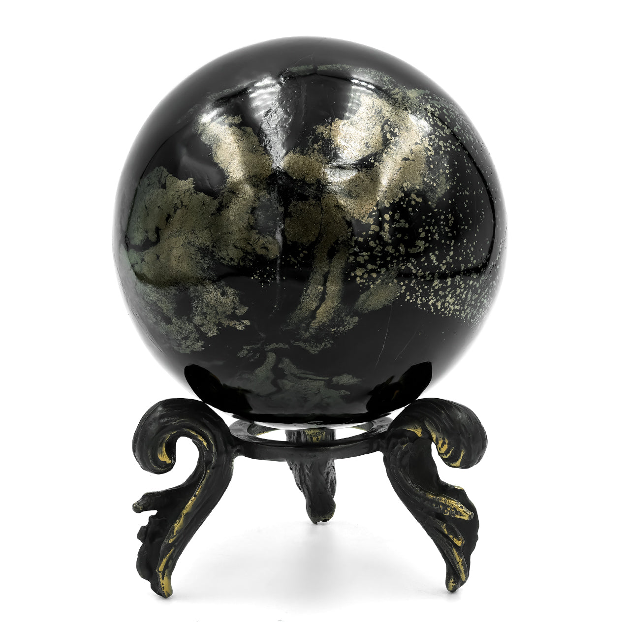Starborn Schiefer Pyrite Display Sphere with Brass Stand
