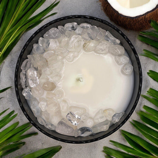 Island Zen Crystal Candle with Quartz | Coconut-Soy Wax Candle, 9oz