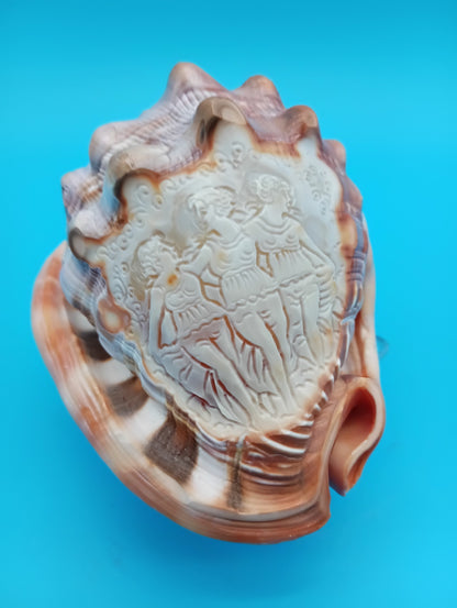 Signed Carved Cameo Three Grace Graces Shell 4.4" - Cassis Cornuta