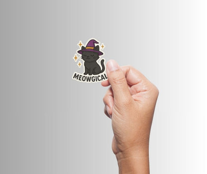 Funny Spooky Halloween Cat Sticker "Meowgical"