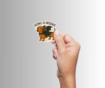 Funny Spooky Dog Halloween Sticker "Howl-O-Weenie"