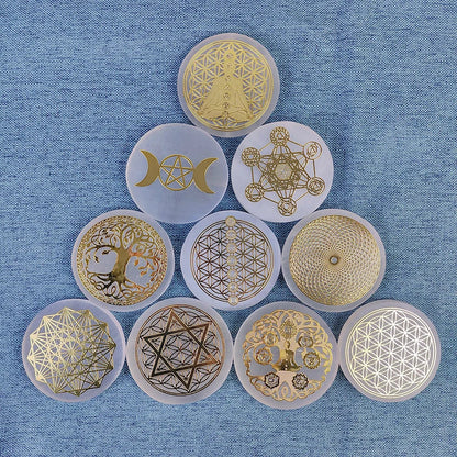 Selenite Spiritual Gold Symbol Plates