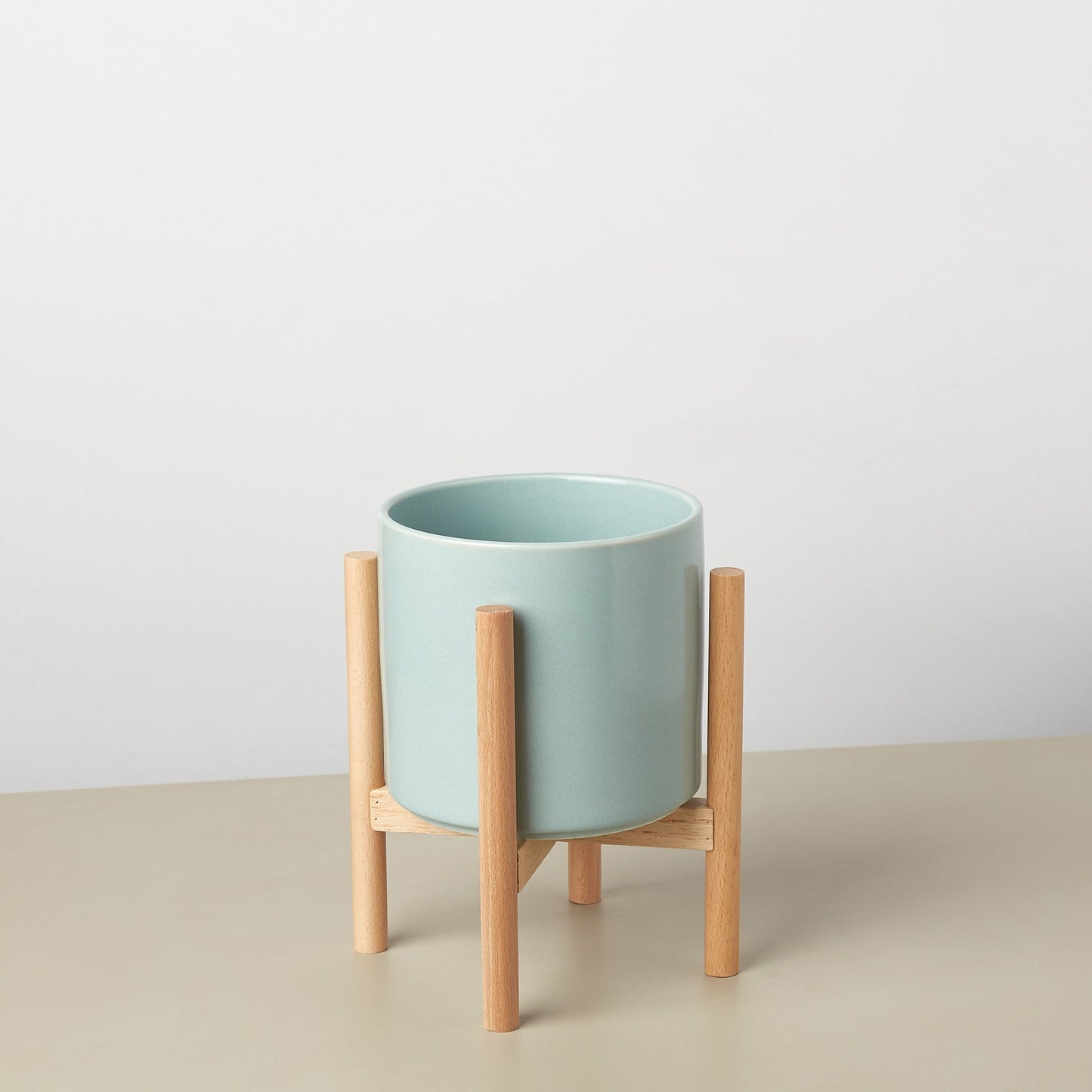 Cylinder Planter with Wood Stand - 5" Pot, multiple colors