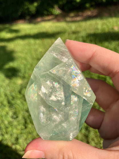 Green Fluorite Faceted Flame