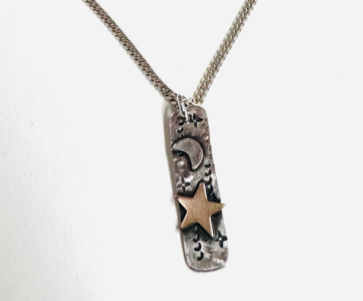 Gold Star and Moon Tag Necklace
